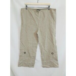 VTG Harold's Linen Beige Floral Embroidered Beaded Wide Leg Ankle Pants Women 10